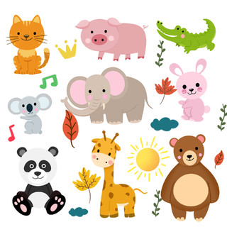 卡通动物小猪鳄鱼考拉大象兔子熊猫元素GIF动态图动物元素